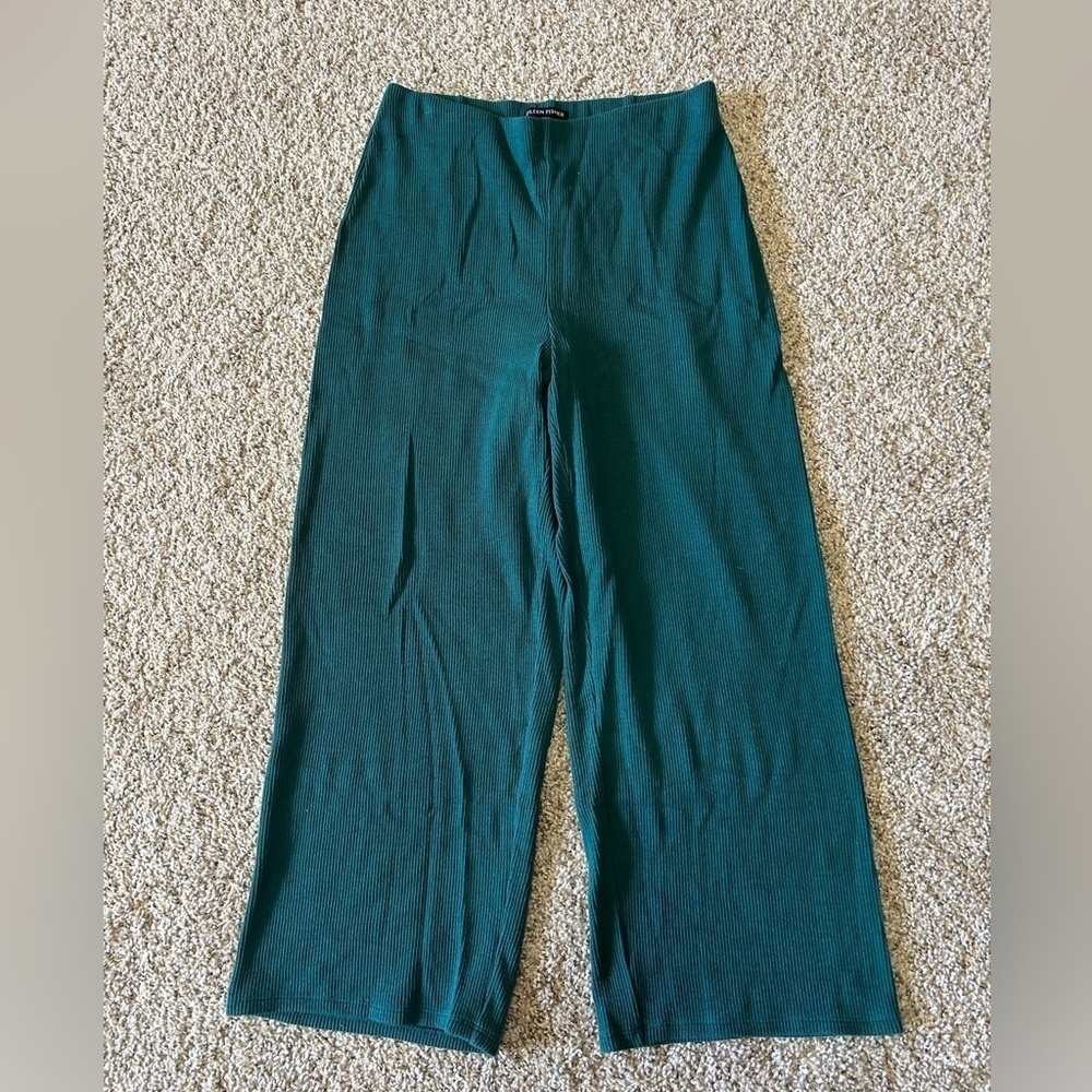 Eileen Fisher Women’s Ribbed Organic Cotton Blend Straight Pant Cropped Teal XXS